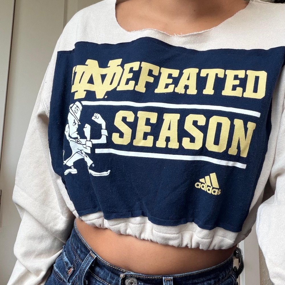 adidas Navy and Cream Cropped 'Undefeated Season' Sweatshirt